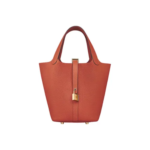 HERMES Maurice Bullock Кожа Корзина Сумка Ведрообразная Сумка Женская Сумка R1 Terre Battue Красный Цвет Почва