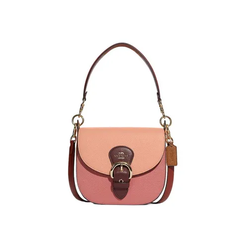 COACH Kleo Pebble Корова Кожа Плечевая Сумка Средняя Женская Розовый Оранжевый Темно-Розовый