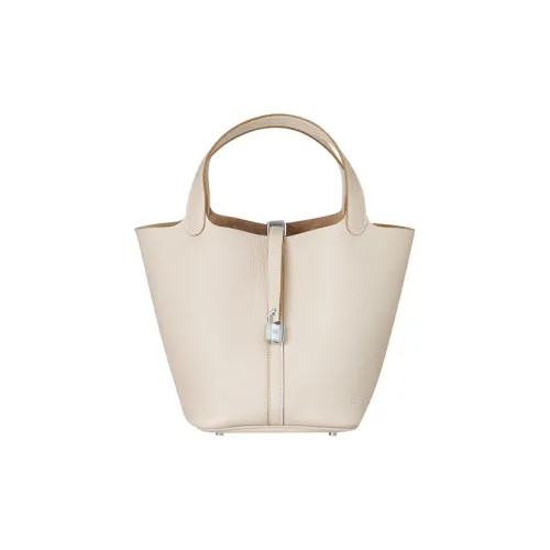 HERMES Picotin Lock Clemence Bullock Кожа Ведрообразная Сумка Сумка Женская 10 Craie Milkshake Белый