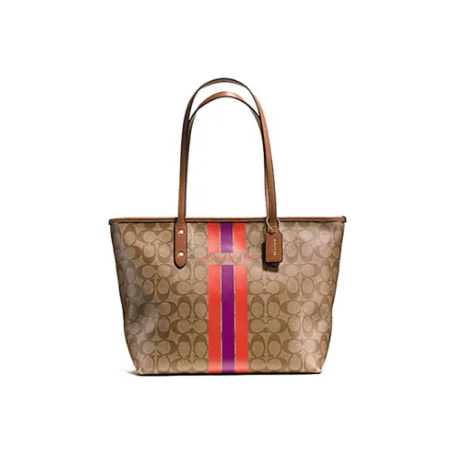 COACH City Zip Tote Покрытый холст Тоут Сумка Сумка для покупок Сумка на плечо Сумка Большая Женская Коричневая с монограммой