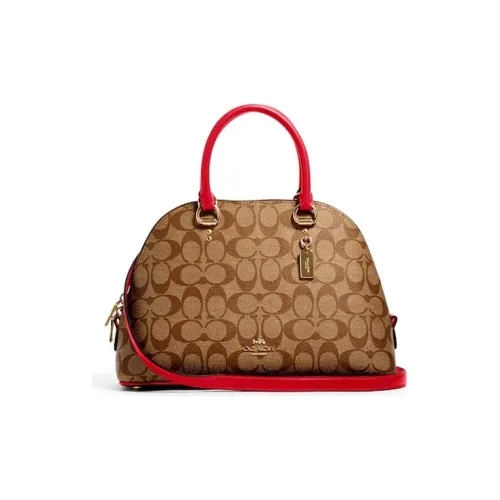 COACH Katy Холст и Кожа Сумка-купол Портативная Одно Плечо Сумка через плечо Большая Женская Хаки Красная