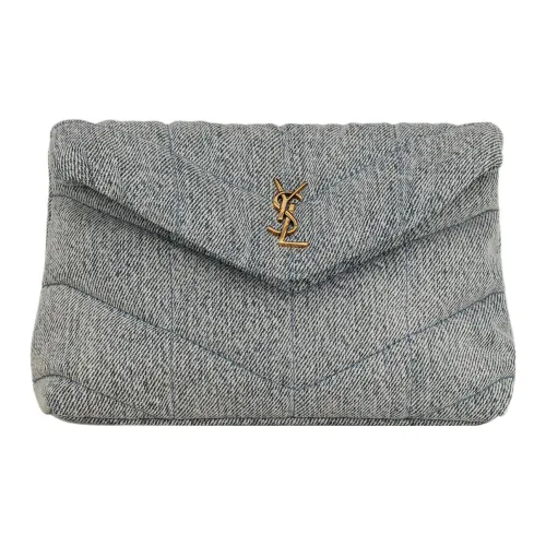 SAINT LAURENT Puffer Хлопок с кожаными вставками клатч маленький женский синий серый