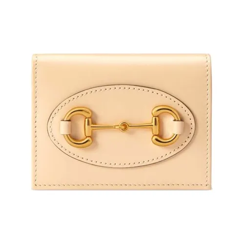 GUCCI Horsebit 1955 Кожаный кошелек держатель для карт женский бежевый