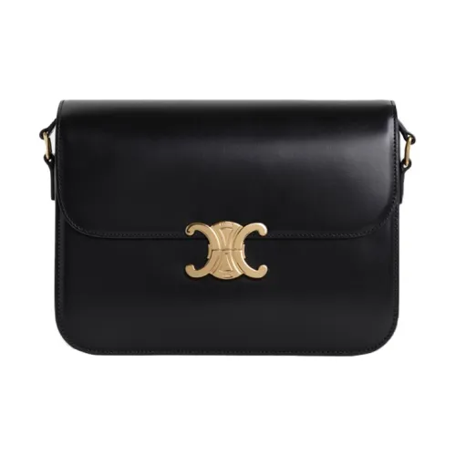 CELINE Triomphe Блестящая сумка через плечо из коровьей кожи большая женская черная