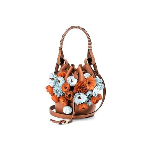 LOEWE Balloon Коровья кожа Сумка через плечо Сумка-ведро Маленькая сумка Женская Коричневый Многоцветный