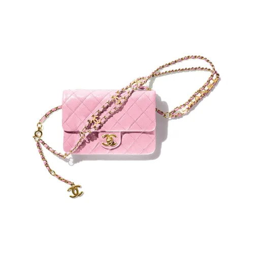 CHANEL 22SS С рельефом Тисненый Блестящий Телячья кожа Сумка через плечо Бананка Женские Розовый