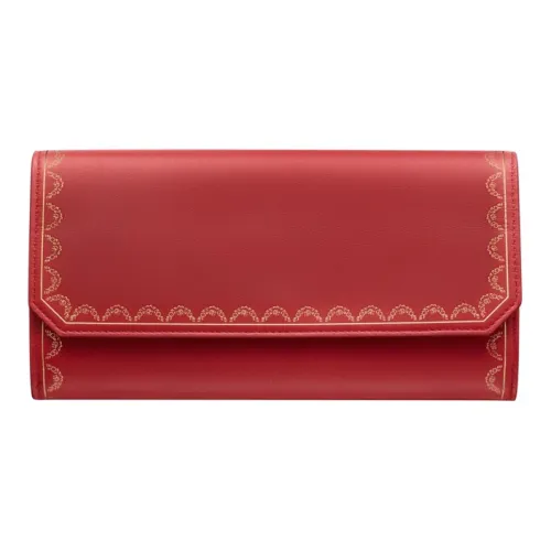 Cartier Бумажник Стандартного Размера С Клапаном, Guirlande De Cartier Телячья Кожа Красного Цвета, Позолоченная Отделка