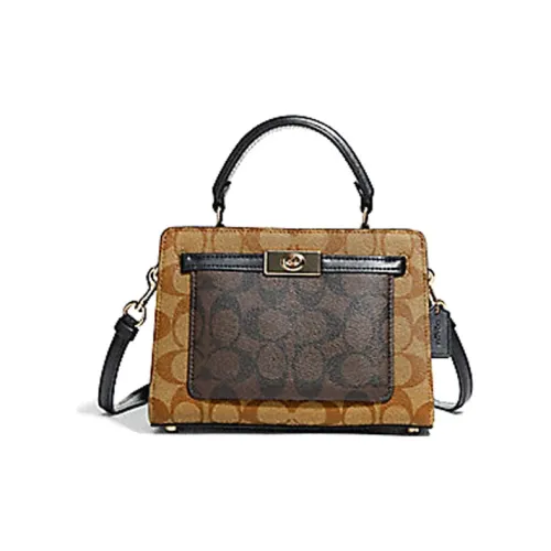 COACH Lane Холст и Кожа Сумка Сумка через плечо Сумка через плечо Маленькая Женская Коричневая и Хаки