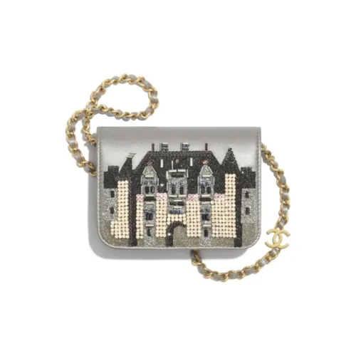 CHANEL Lambskin Flap Coin Purse Women's Silver