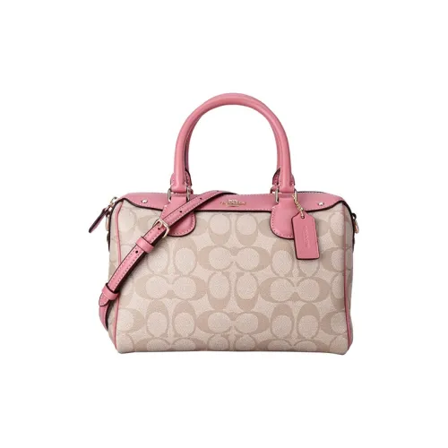 COACH Bennett ПВХ Бостон Сумка Сумка Сумка через плечо Сумка через плечо Мини Женская Светлый хаки Вишневый цветок Розовый