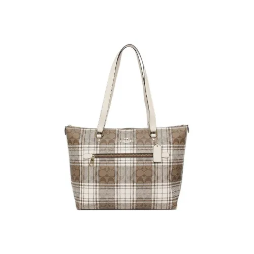 COACH Canvas с кожаными вставками тоут сумка сумка для покупок сумка на плечо большая женская