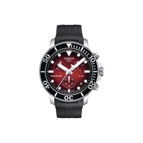 Tissot Starfish Collection Кварцевый механизм Унисекс Часы 45,5 мм Красный циферблат Корпус из нержавеющей стали Резиновый ремешок