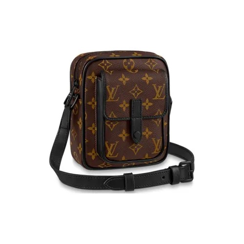 LOUIS VUITTON CHRISTOPHER Холст с кожей Комбинированная Сумка через плечо Большая Мужская Коричневая и Черная