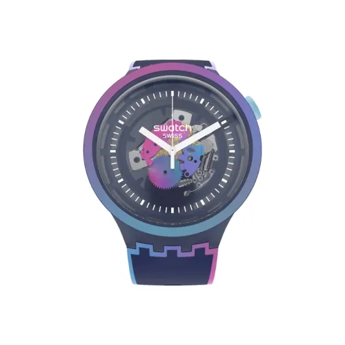 Swatch Quartz Механизм Унисекс Часы 47 мм Черный Циферблат Пластиковый Корпус Часы Силиконовый Ремешок