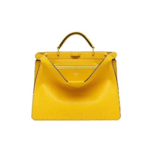 FENDI Peekaboo ISeeU Телячья кожа Сумка-тоут через плечо сумка среднего размера мужская желтая