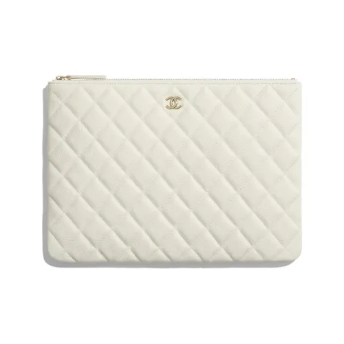 CHANEL С рельефом Тисненый Телячья кожа Кошелек для монет Клатч Женская Белая