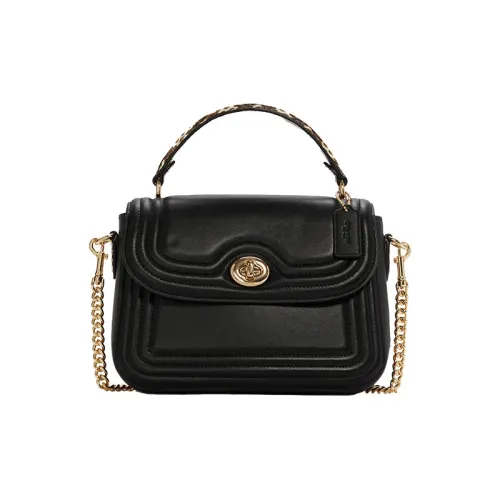 COACH Marlie Кожа Почтовая Сумка Сумка через плечо Сумка среднего размера Женская Черная
