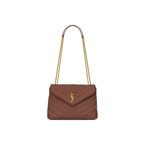 SAINT LAURENT Quilted Кожа Сумка через плечо Сумка на плечо Маленькая Женская Коричневая