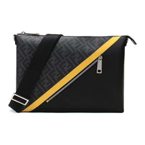 FENDI Кожа Курьерская Сумка Сумка через плечо Сумка на плечо Стандартная Мужская Черная Серая Желтая