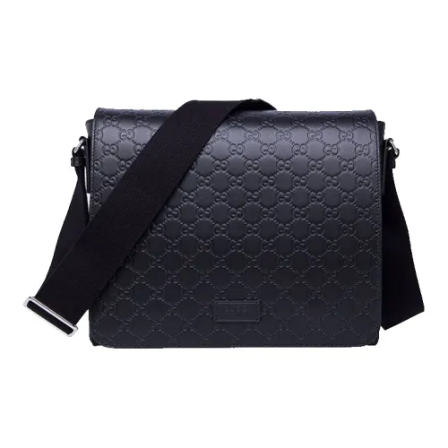 GUCCI Leather Flap Crossbody Bag Men's Black