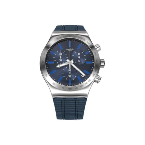 SWATCH Irony Collection Кварцевый механизм Унисекс Часы 49 мм Синий циферблат Корпус из нержавеющей стали Резиновый ремешок