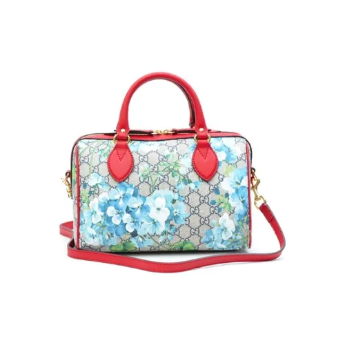 GUCCI GG Blooms Холст с кожей Бостон Сумка Сумка через плечо Сумка Маленькая Женская Синий Красный
