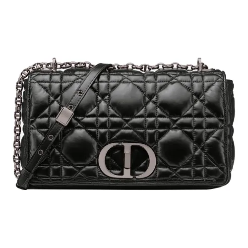 DIOR Caro Коровья кожа Сумка через плечо Сумка на плечо Большая Женская Черная Серебряная