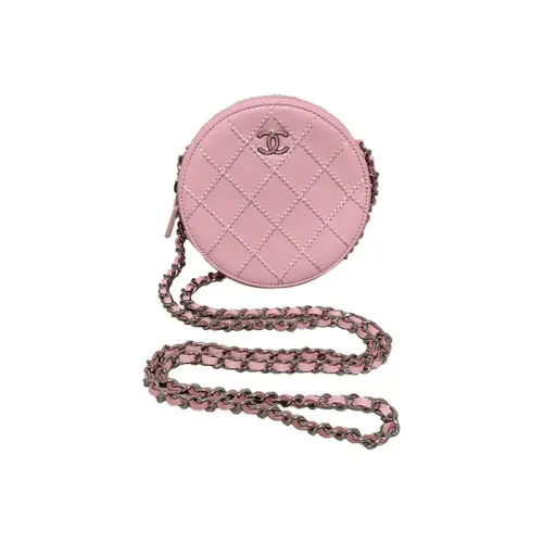 CHANEL Телячья кожа Круглая сумка Одно плечо Через плечо Женская Розовая