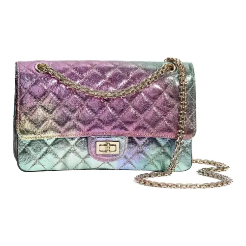 CHANEL 2,55 Sheepskin And Bright Gold Metal Flap Bag Crossbody Mini Women's Multicolor