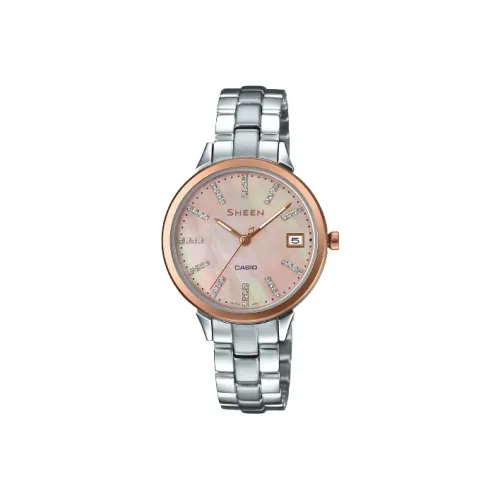 CASIO SHEEN Кварцевый механизм нержавеющая сталь ремешок женские часы жемчужная раковина цвет циферблат часов
