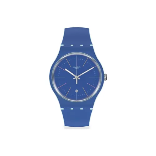 Swatch Quartz Механизм Унисекс Часы 47,4 мм Синий Циферблат Пластиковый Корпус Часы Силиконовый Ремешок