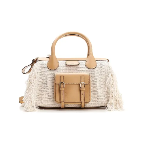 Chloe Edith Переработанный Трикотажный Хлопок Пэчворк Буйволья Кожа Сумка Сумка на Одно Плечо Средняя Женская Коричневая