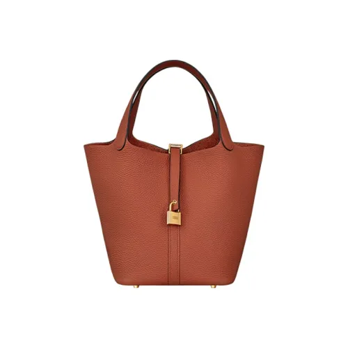 HERMES Picotin Lock Clemence Bullock Кожа Сумка 22 Женские 36 Brique Кирпично-красный