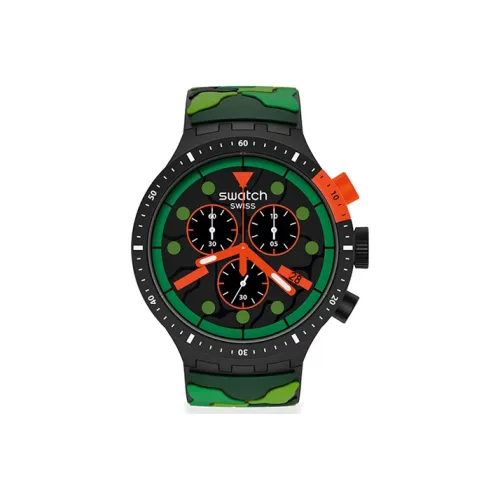 SWATCH BIGBOLD Коллекция Кварцевый механизм Унисекс Часы 47 мм Зеленый циферблат Пластиковый корпус Часы Силиконовый ремешок