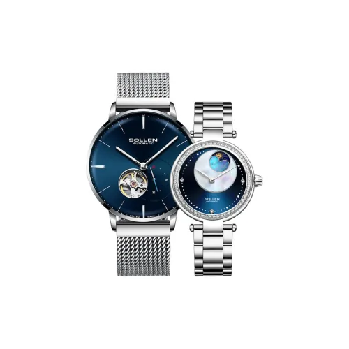 SOLLEN Автоматический Механический Механизм Нержавеющая Сталь Ремешок Часы Унисекс Черный Циферблат SL520