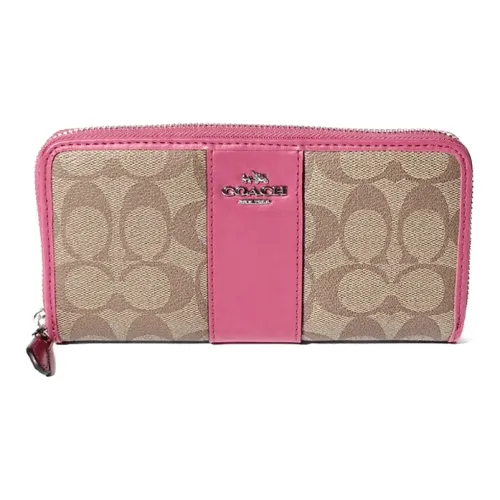 COACH Accordion Zip Холст и Кожа Кошелек Средний Женский Розовый Фиолетовый Темно-Коричневый Монограмма