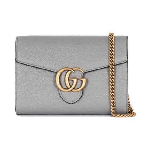 GUCCI GG Marmont Кожа Цепочка Кошелек Сумка через плечо Стандартная Женская Слоновая серый