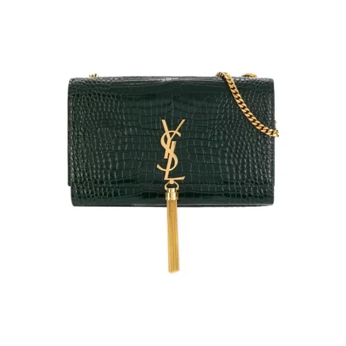 SAINT LAURENT Kate Блестящая кожа бахрома сумка через плечо маленькая женская мятно-зеленый и яшма