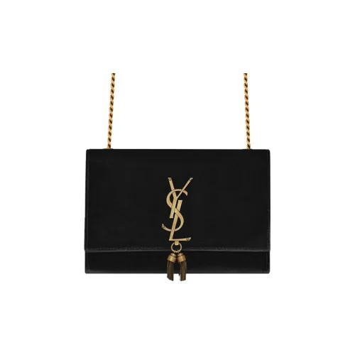 SAINT LAURENT Kate Бархат с кожаными вставками цепочка сумка через плечо маленькая женская черный