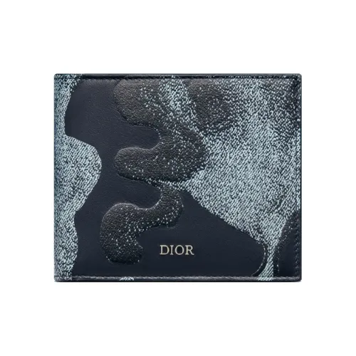 DIOR PETER DOIG Коллаборация Гладкая Телячья Кожа Кошелек Держатель для Карт Мужской Синий Черный