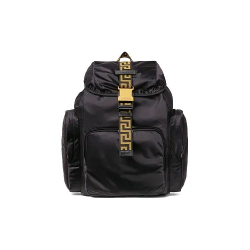 VERSACE Рюкзак из коровьей кожи и полиамида мужской черный