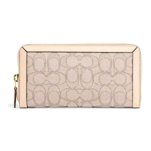 COACH Accordion Zip Canvas Leather Clutch Wallet Women's Beige Monogram COACH Accordion Zip Холст Кожа Клатч Кошелек Женский Бежевый Монограмма