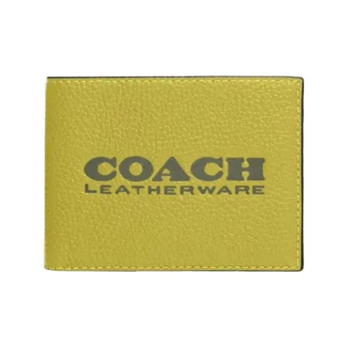 COACH Кошелек Billfold Зернистая текстура кожа Личи Кожа Мужской Неоново-желтый