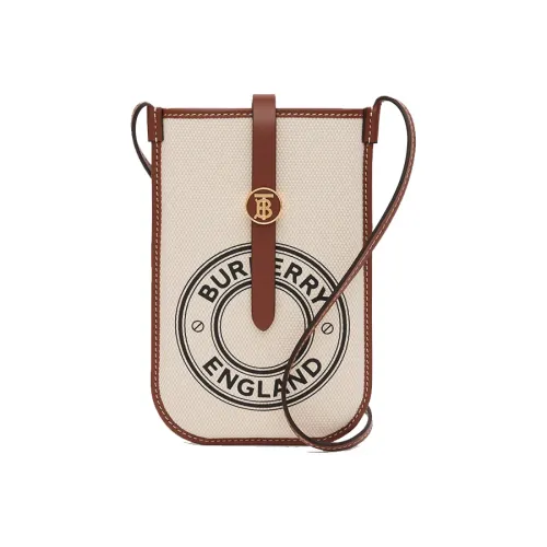 Burberry Винтаж Хлопок Телячья кожа Одно плечо Через плечо Чехол для телефона Унисекс Белый Коричневый Многоцветный