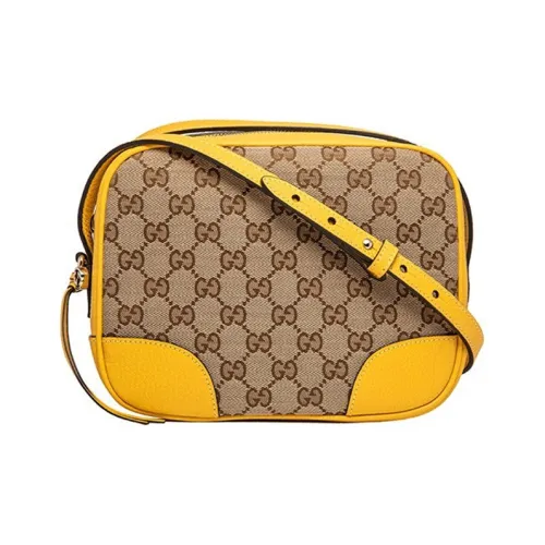 GUCCI Canvas с кожаными вставками Camera Сумка Сумка через плечо Сумка на плечо Женская Цвет Эбеновый и Желтый
