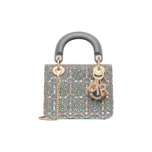 DIOR Lady Dior Коровья кожа и сатин материал сумка Lady Dior Сумка сумка через плечо мини женская серый