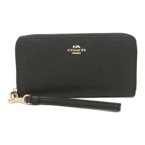 COACH Zip Around кожаный кошелек клатч женский черный золотой