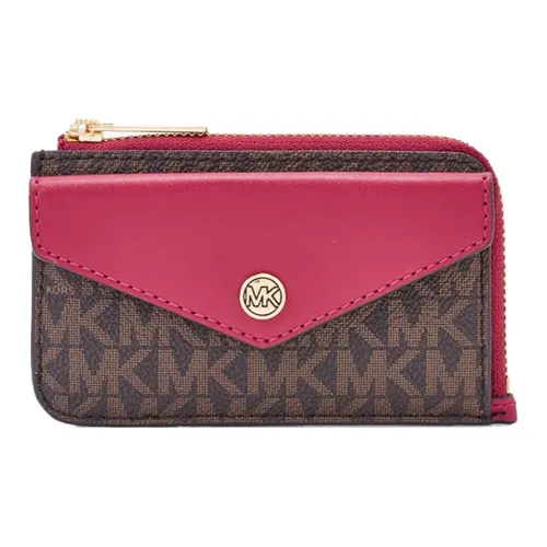 MICHAEL KORS Jet Set Travel Холст Монета Кошелек Держатель для карт Маленький Женский Розовый Красный и Желтый Коричневый Многоцветный