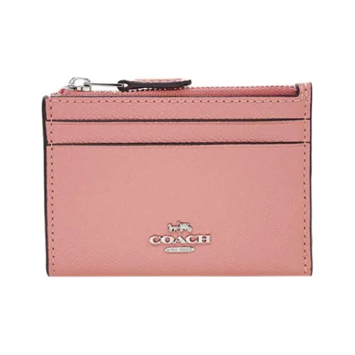COACH Mini Id Skinny Кожа Укороченный Кольцо для ключей Мелочь Кошелек Женские Вишневый цветок Розовый