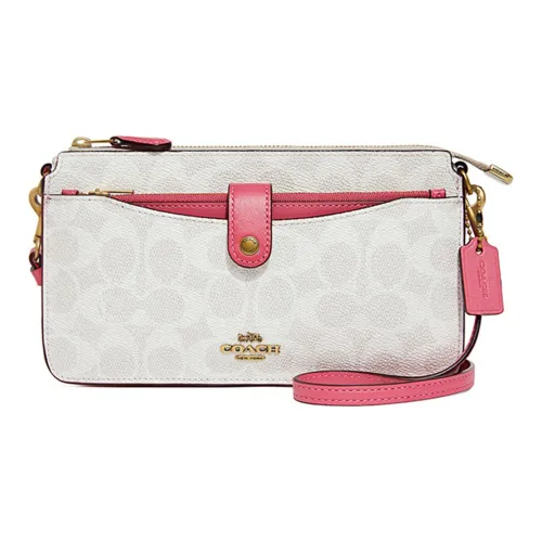 COACH NOA POP Up Холст Клатч Сумка через плечо Маленький Женский Мел Белый Розовый Красный